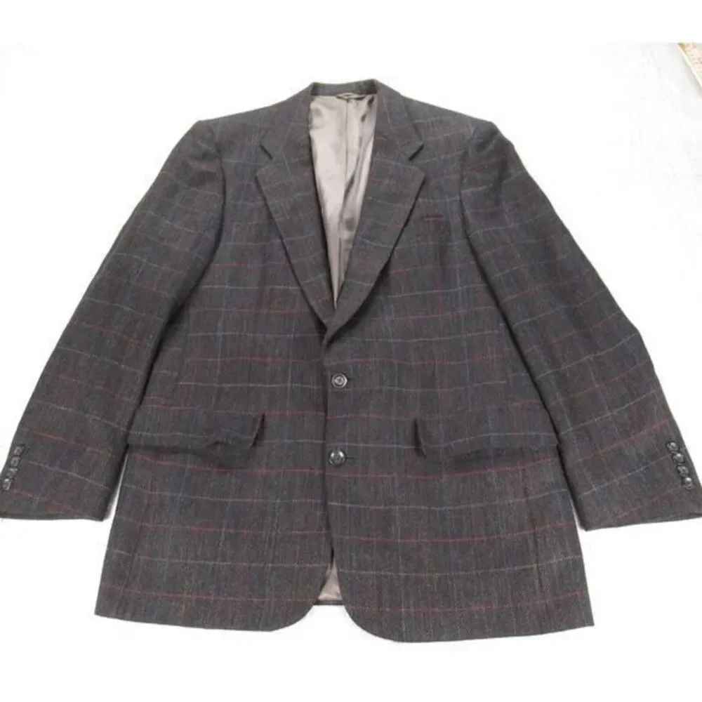 Christian Dior Wool Blazer Mens 42R Gray Check Sport Coat 2‎ Button Single Vent